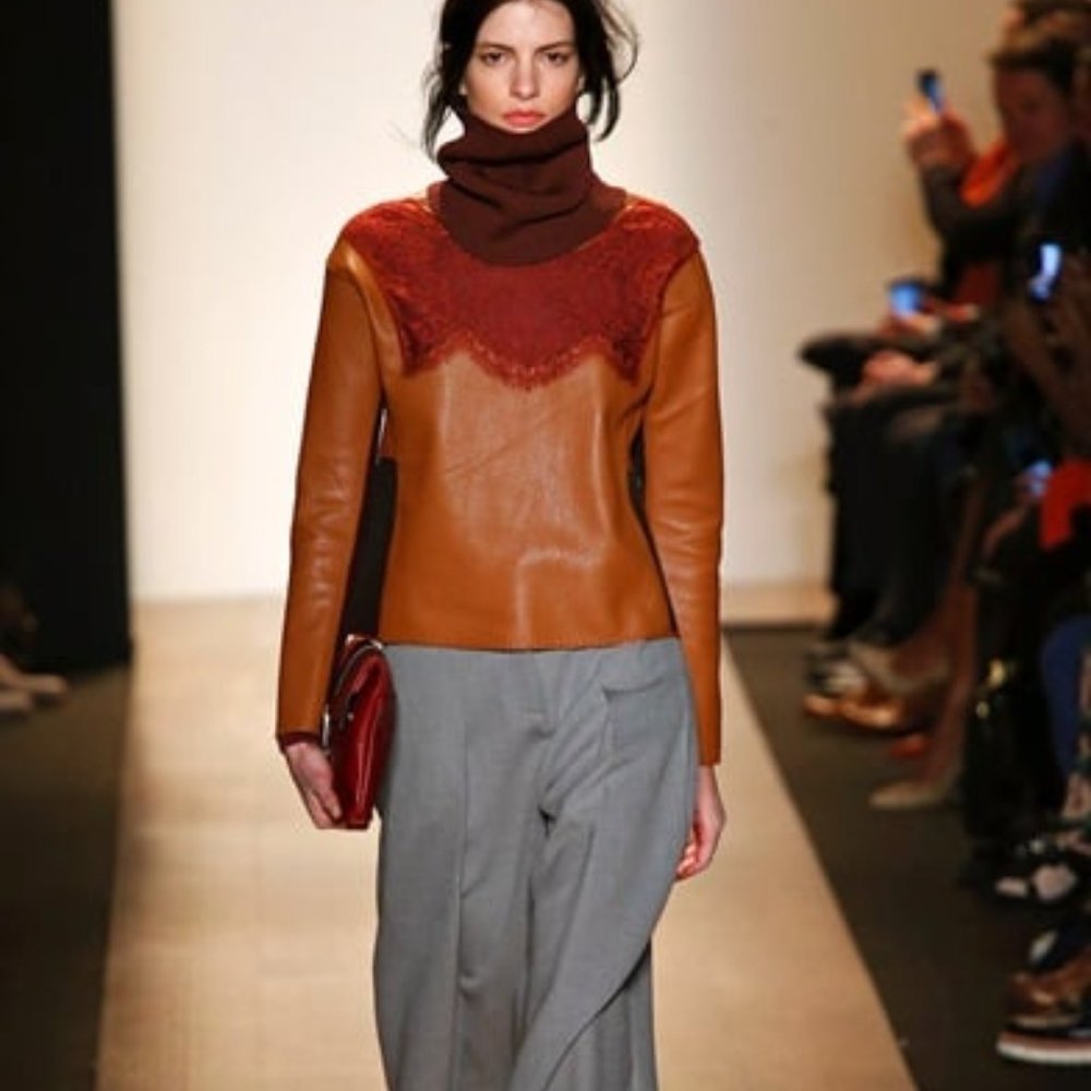 BCBGMAXAZRIA Runway Leather Lace Long Sleeve Top/Jacket Size S $498